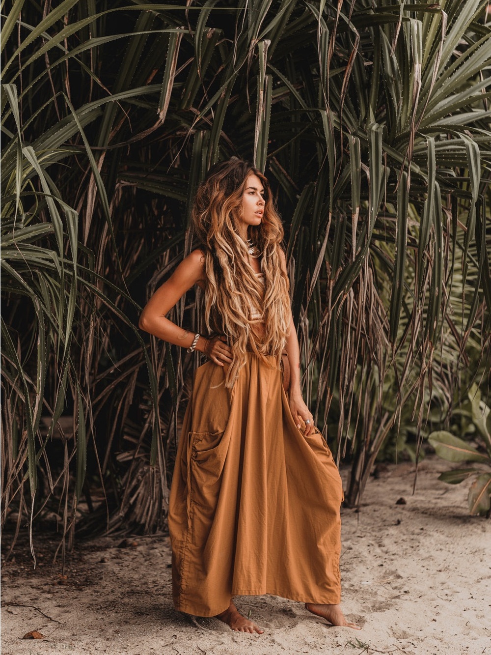 Thaluta Ochre A-Line Maxi Skirt